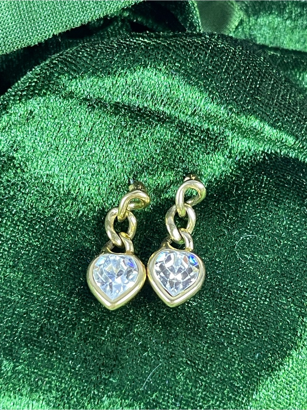Vintage Monet Crystal Heart Drop Earrings
